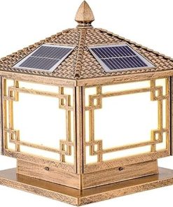 Solar Post Light Fixture IP55 Waterproof Outdoor Lantern for Courtyard