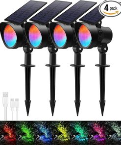 Color Changing Solar Spot Lights Outdoor Waterproof Landscape 4 Pack