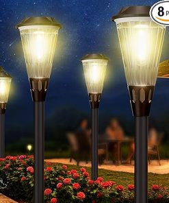 8 Pack Solar Pathway Lights Outdoor IP65 Waterproof Dual Color 3000K 6500K