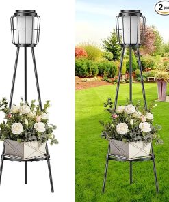 Outdoor Solar Lights with Planter Stands for Deck Patio Garden