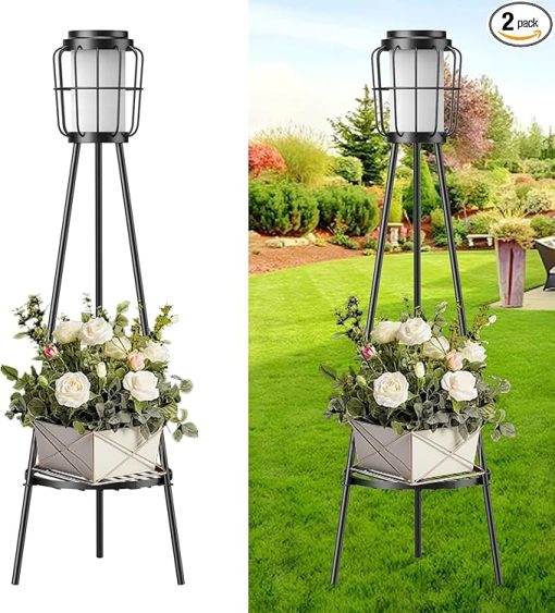 Outdoor Solar Lights with Planter Stands for Deck Patio Garden