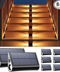8 Pack Waterproof Solar Powered Step Lights for Outdoor Safety