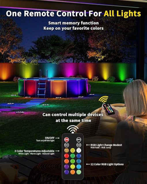 Remote Control Solar Ground Lights 50ft IP67 Waterproof 10 Pack - Image 2