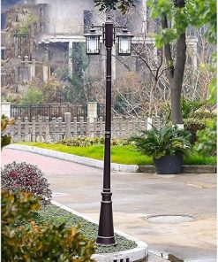 Outdoor Lamp Post Light, Outdoor Garden Lights 2M Street Lamp 2-Flame Path Lights Garden Lantern Vintage E27 Outdoor Lawn Garden Lamp Aluminum Landscape Light Glass Candelabra Court Lamp for Riveway 2