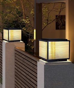 Black Solar Outdoor Column Light Waterproof LED Garden Fixture 2