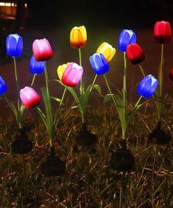 Solar Flower Lights Outdoor LED Tulip Garden Stake 4PCS Waterproof