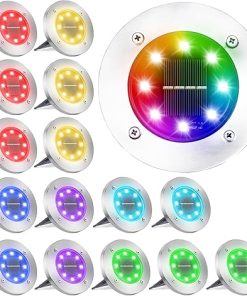 LYHOPE Solar Ground Light Outdoor, 16 Pack 8 LED Color Changing Solar Disk Lights Waterproof Garden In-ground Pathway Lights Landscape Lighting for Lawn,Yard,Deck,Patio,Walkway (RGB)