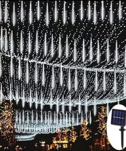 Solar Meteor Shower String Lights for Holiday Tree Decor, 8 Pieces 2
