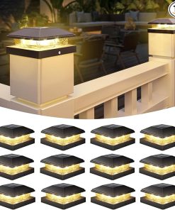 12 Pack 4×4 Solar Fence Post Cap Lights Waterproof Black Outdoor
