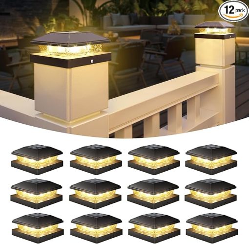 12 Pack 4x4 Solar Fence Post Cap Lights Waterproof Black Outdoor