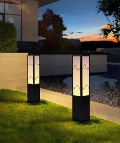 Solar Path Light Modern Square Iron Bollard Outdoor Waterproof Lamp 2