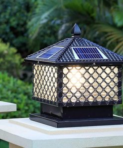 Outdoor Solar Post Light Glass Lantern for Garden and Pathway Decor