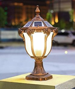 Solar LED Column Headlight Traditional Outdoor Lantern Waterproof Lamp