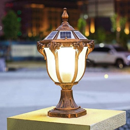 LED Solar Column Headlight Outdoor Lantern Die-cast Aluminum Lamp