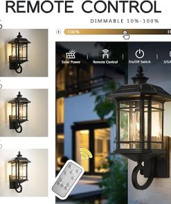 Solar LED Wall Light Outdoor Dusk to Dawn with Remote Control Black 2