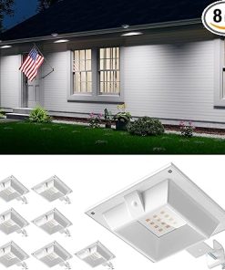 8 Pack White Solar Gutter Lights Outdoor Waterproof 12 LEDs Garden Lamp