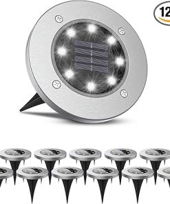 Solar Pathway Disk Lights 12 Pack White LED Waterproof Outdoor Lighting