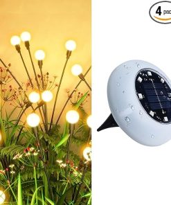 Flumy 4 Pack Solar Firefly Lights and 12 Pack Garden Lights Set