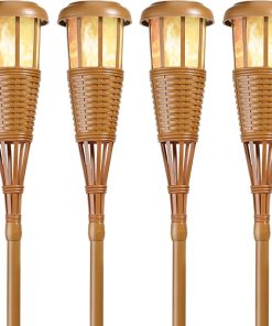 Newhouse Lighting Solar Flickering Flame Outdoor Island Torches 4-Pack