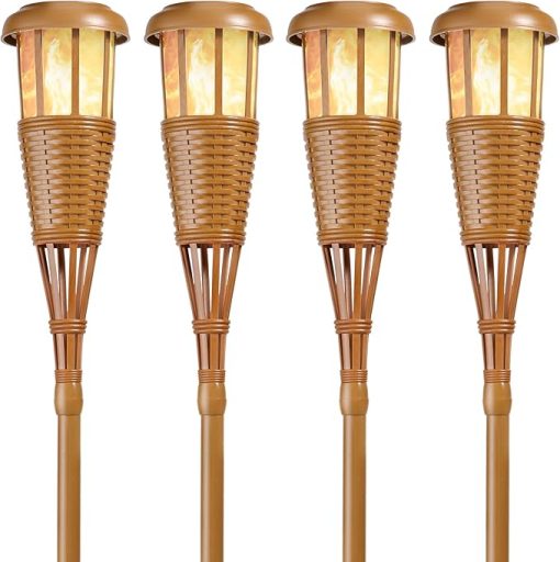 Newhouse Lighting Solar Flickering Flame Outdoor Island Torches 4-Pack