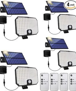 Solar Motion Sensor Lights Outdoor with Remote and 3 Modes, 4 Pack