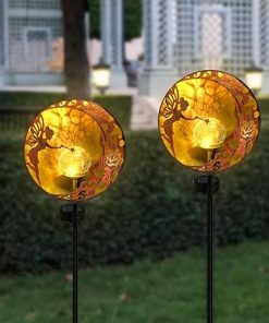 Fairy Solar Garden Lights 2-Pack Decorative Metal Moon Star Stakes 2