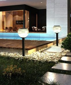 Solar LED Black Outdoor Lamp Post Light Waterproof Spherical Lantern 2