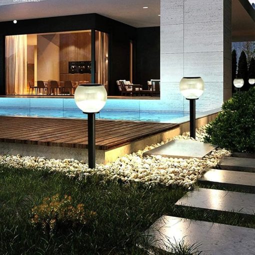 Solar LED Black Outdoor Lamp Post Light Waterproof Spherical Lantern - Image 2