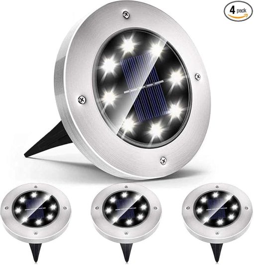 Biling Solar Disk Lights 4 Pack Waterproof LEDs for Outdoor Use