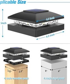 VOLISUN 4×4 Solar Post Cap Light 12 Pack for Wooden Vinyl Fences  
Solar Cap Lights Waterproof for Wooden Vinyl Post Outdoor Use  
Black Solar Post Cap Light with Warm White for Garden and Patio 2