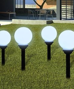 LED Solar Pathway Lamps 4 Pack Adjustable Height White Glossy Ball