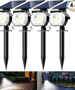 4 Pack Solar Spot Lights Outdoor 52 LED Waterproof Motion Sensor