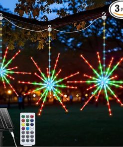 Color Changing Solar Firework Lights 3 Pack RGB Outdoor Party Decor