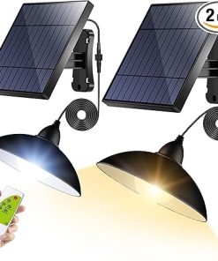 Solar Pendant Lights 2 Pack for Indoor Outdoor Use with Remote Control