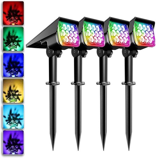 Color Changing Solar Spot Lights 4 Pack Waterproof for Garden Pathway