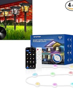 CINOTON 150ft Smart Outdoor Lights and 4 Pack Solar Pathway Lights