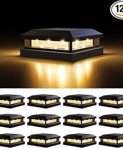 Solar Post Cap Lights 12 Pack for 4×4 4.5×4.5 5×5 Wooden Vinyl Posts