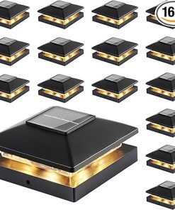 16 Pack Solar Post Cap Lights for 4×4 Deck Fence Black Waterproof