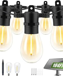104FT Solar String Lights Outdoor Waterproof with 32 Dimmable Bulbs