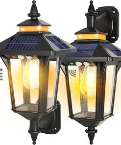 2 Pack Motion Sensor Solar Wall Lantern Lights with 3 Modes Outdoor