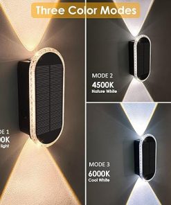 Solar Fence Lights Outdoor – 3000/4000/6000K 3 Modes,Up & Down Lighting IP65 Waterproof Fence Lights Solar Powered, Solar Wall Lights Outdoor for Backyard/Garden/Patio/Garage and Wall decor (8 pack) 2
