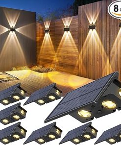 8 Pack Solar Fence Lights with 4 Direction Lighting for Outdoor Use