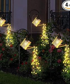 Solar Watering Can Lights 4 Pcs Outdoor Waterproof Metal Garden Decor