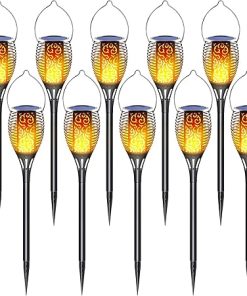 Solar Torch Lights with Flickering Flames for Outdoor Decor 10 Pack