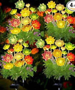Kohlrabi Solar Garden Lights 4 Pack Waterproof Succulent Yard Decor