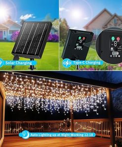 Outdoor Solar Christmas Icicle Lights 50+16Ft 506 LED Waterproof 2
