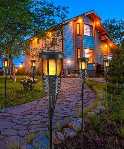Handmade Bamboo Solar Torch Lights for Garden Outdoor Path Lighting 2