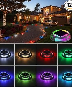 12 Pack Solar Driveway Lights Waterproof RGB Colors for Outdoor Use