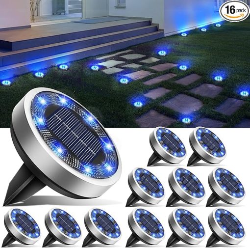 16 Pack Solar Ground Lights Outdoor IP65 Waterproof Pathway Lights