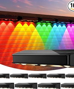 10 Pack Solar Fence Lights with 11 Modes RGB Color Glow LED